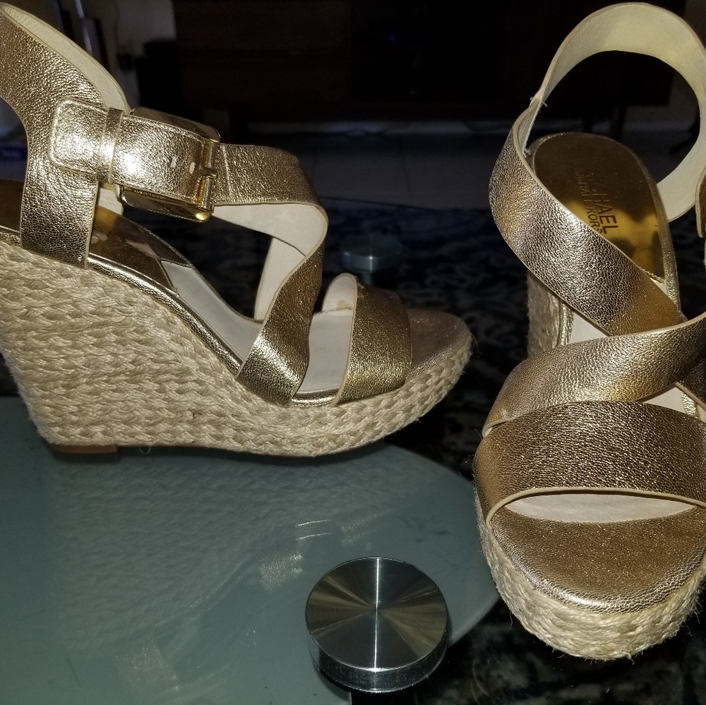 Michael Kors gold wedges